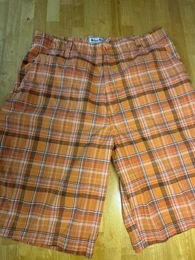 Vintage Seven Souls Baggy Plaid Skater Shorts Men's 38 Orange Y2K